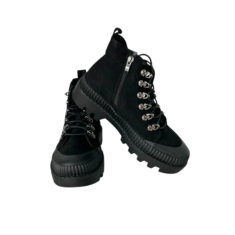 Chase + Chloe Chesley 5.5 Black Boot Combat Lace Up Bootie Side Zip Faux Suede‎